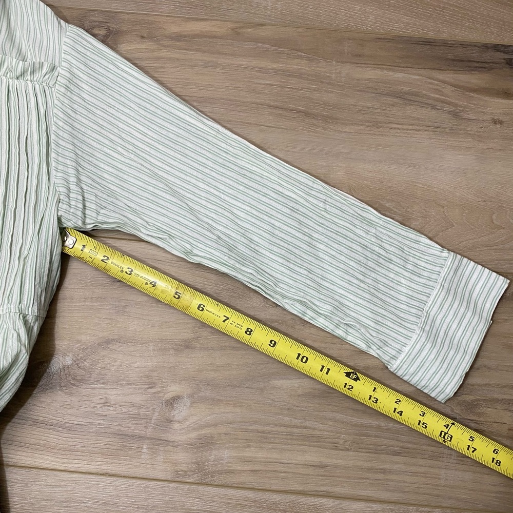 Listicle Green & White Striped Button Down Ruffle Blouse Size Large - Picture 13 of 15